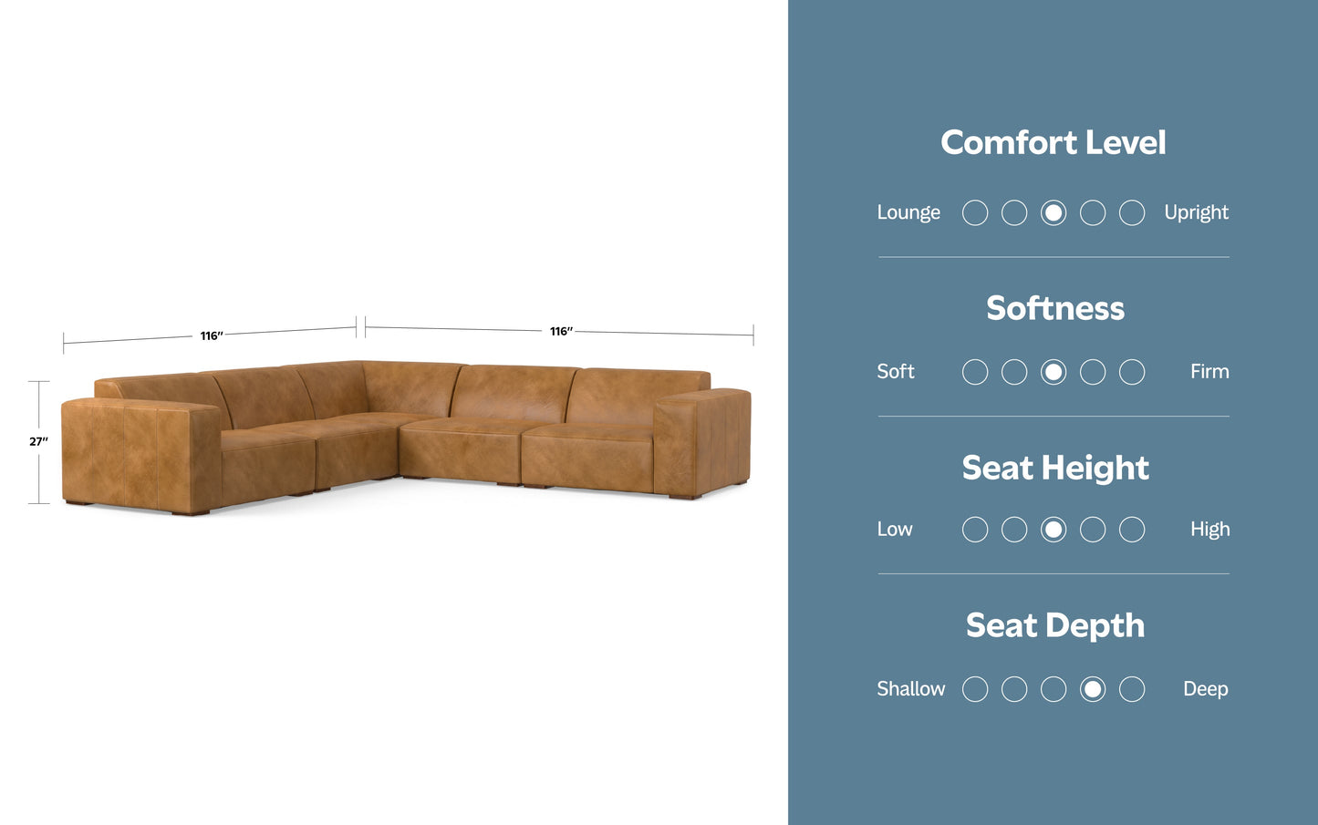 Sienna Genuine Leather | Rex Corner Sectional in Genuine Leather
