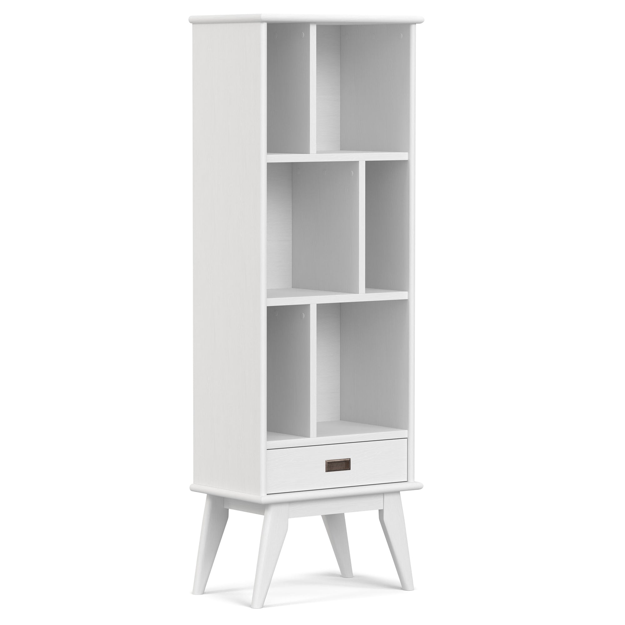 White | Draper Mid Century 64 x 22 inch Bookcase with Storage in Medium Auburn Brown