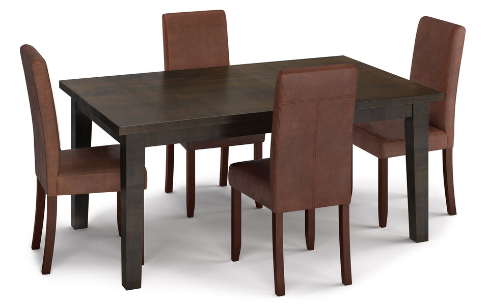 Distressed Saddle Brown Distressed Vegan Leather | Acadian 5 Piece Dining Set