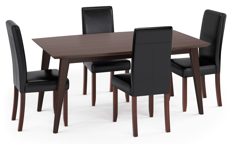 Midnight Black Vegan Leather | Acadian / Draper 5 Piece Dining Set
