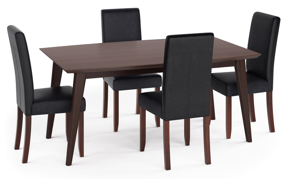 Distressed Black Distressed Vegan Leather | Acadian / Draper 5 Piece Dining Set