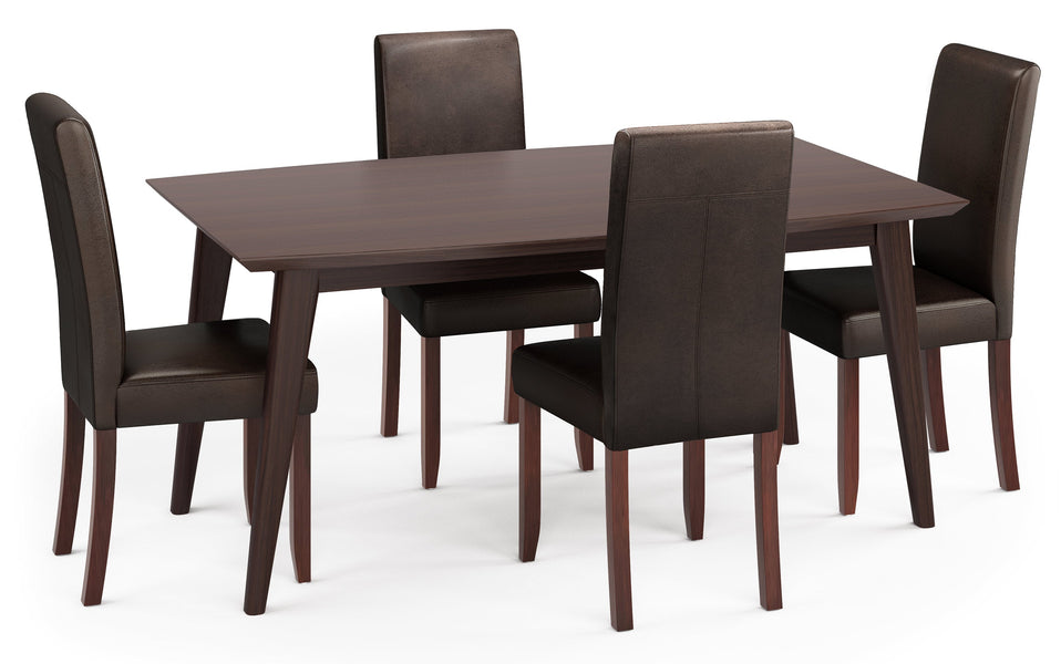 Distressed Brown Distressed Vegan Leather | Acadian / Draper 5 Piece Dining Set