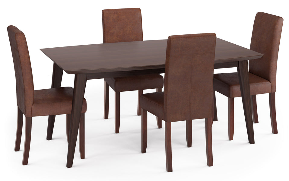 Distressed Saddle Brown Distressed Vegan Leather | Acadian / Draper 5 Piece Dining Set