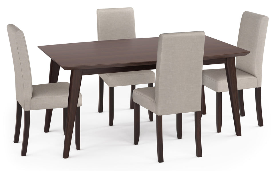 Light Beige Linen Style Fabric | Acadian / Draper 5 Piece Dining Set