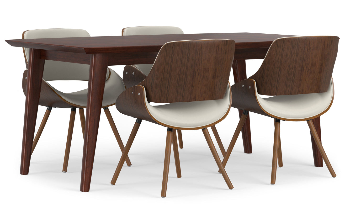 Cream Vegan Leather | Malden / Draper 5 Pc Dining Set With Wood Back Chair