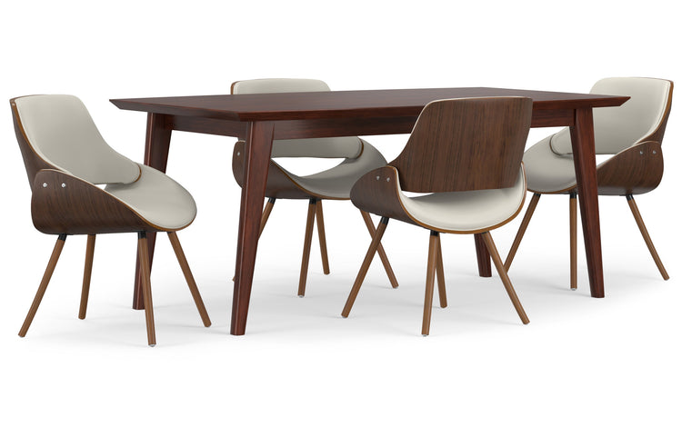 Cream Vegan Leather | Malden / Draper 5 Pc Dining Set With Wood Back Chair