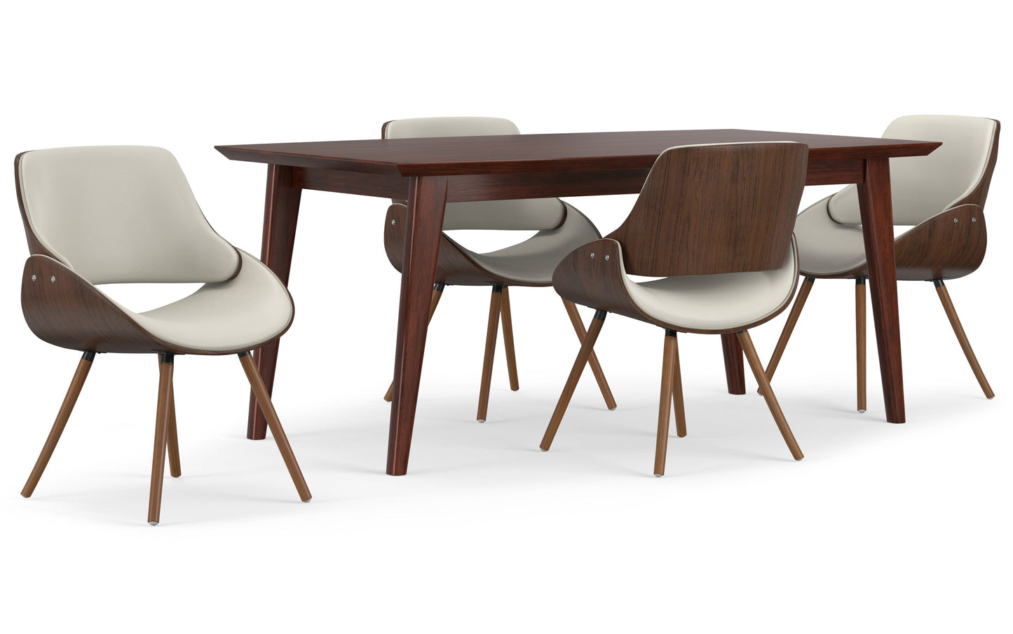 Cream Vegan Leather | Malden / Draper 5 Pc Dining Set With Wood Back Chair