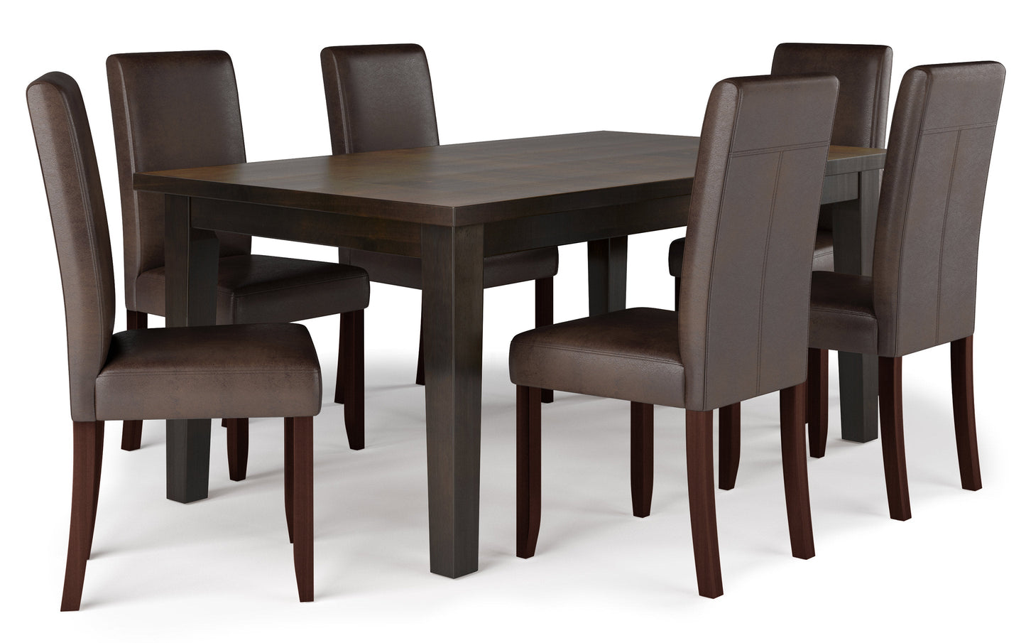 Distressed Brown Distressed Vegan Leather | Acadian 7 Piece Dining Set