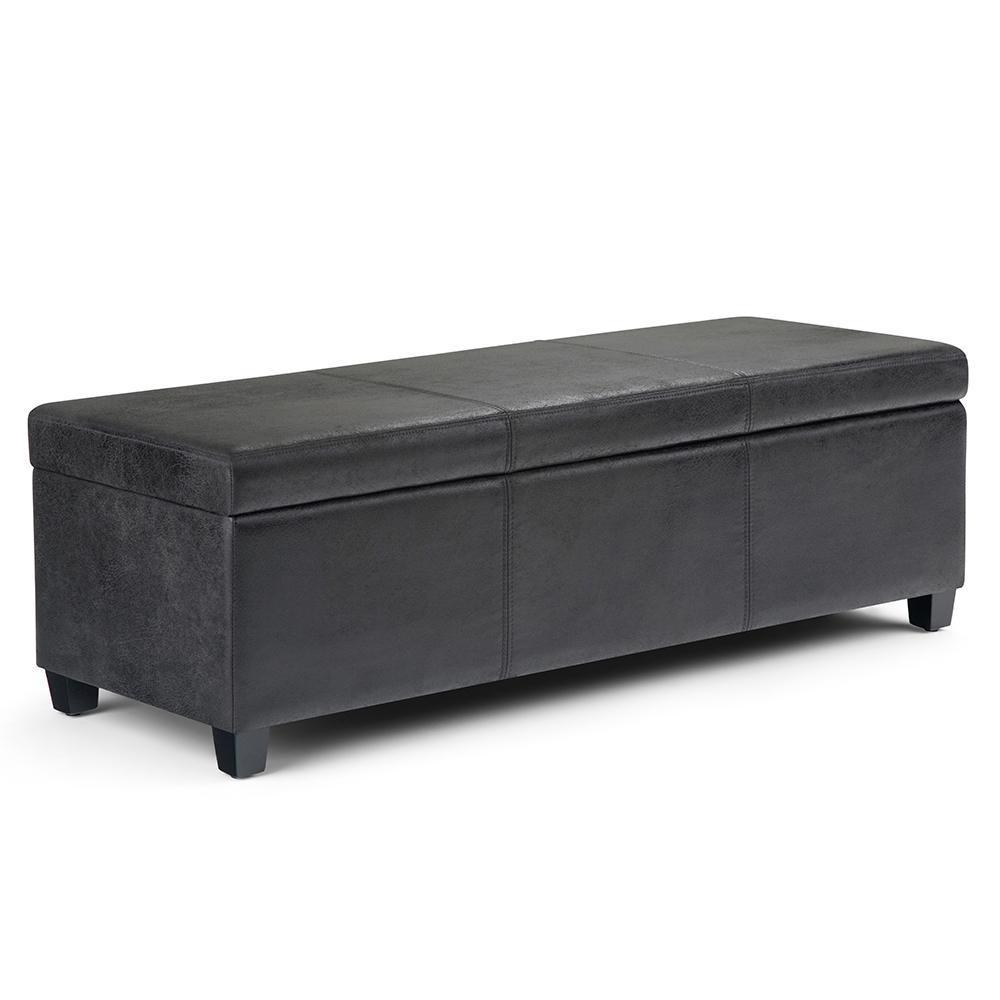 Distressed Black Distressed Vegan Leather | Avalon Vegan Leather Storage Ottoman