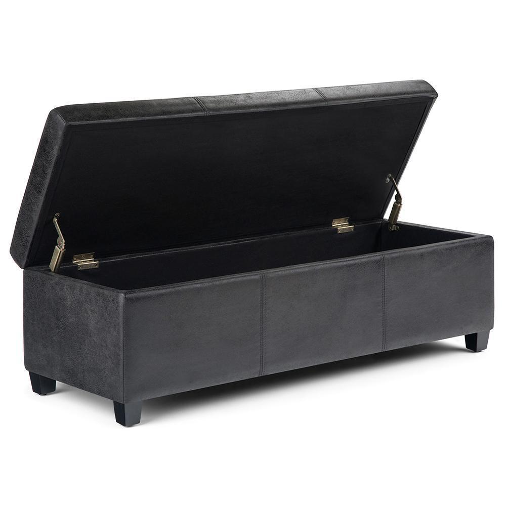 Distressed Black Distressed Vegan Leather | Avalon Vegan Leather Storage Ottoman
