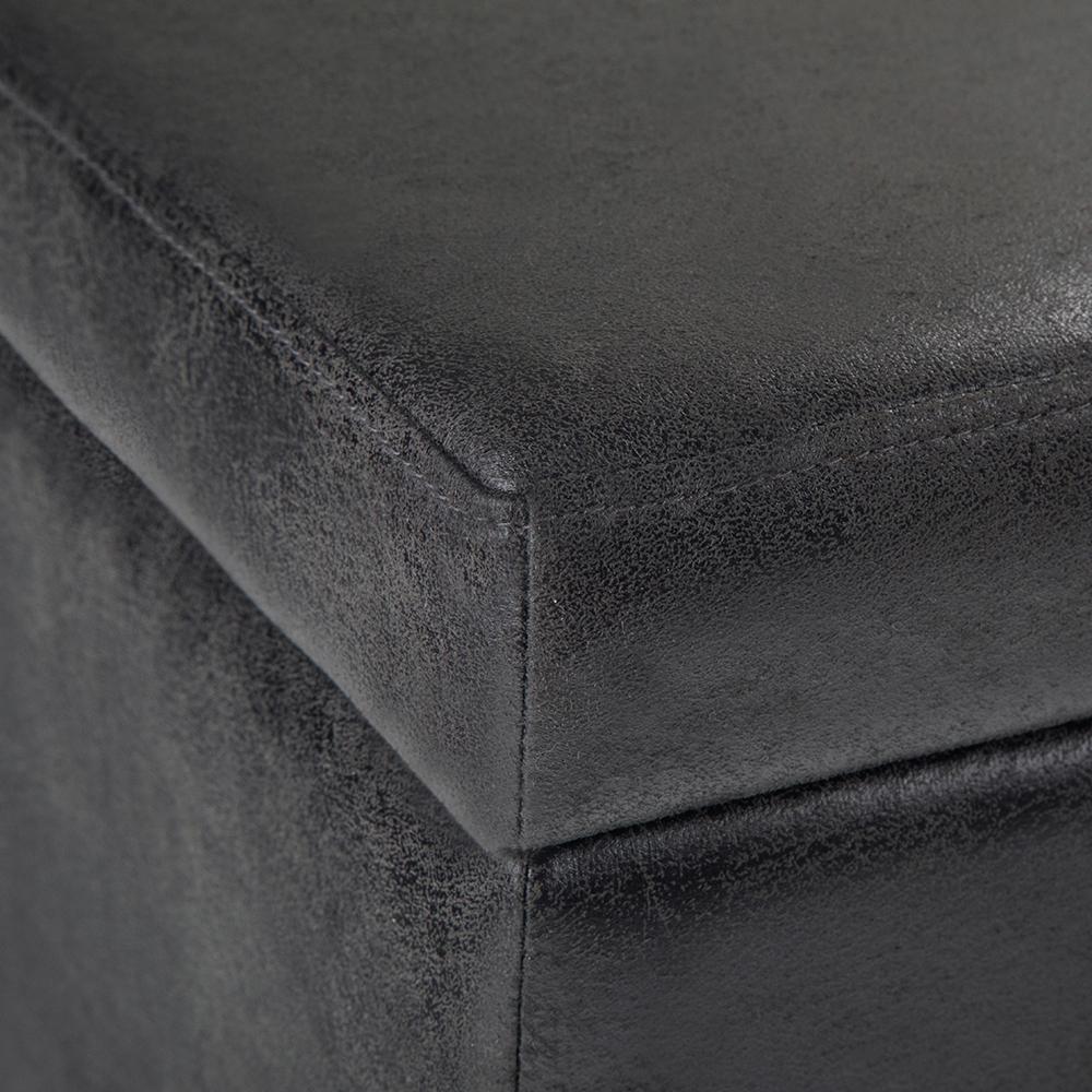 Distressed Black Distressed Vegan Leather | Avalon Vegan Leather Storage Ottoman