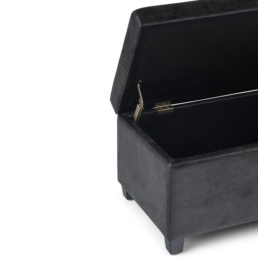 Distressed Black Distressed Vegan Leather | Avalon Vegan Leather Storage Ottoman
