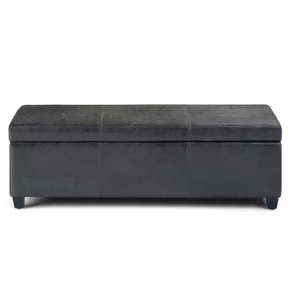 Distressed Black Distressed Vegan Leather | Avalon Vegan Leather Storage Ottoman