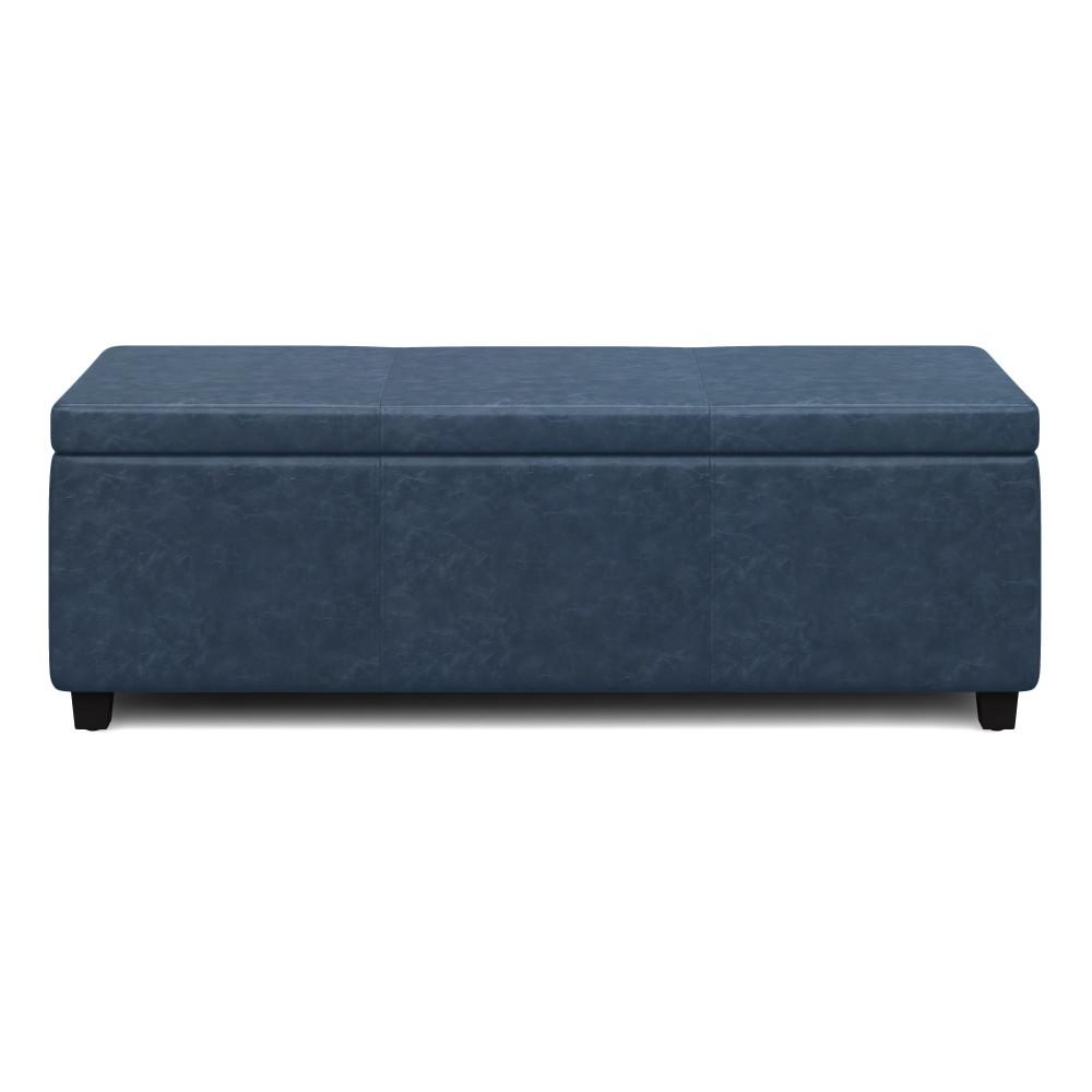 Denim Blue Distressed Vegan Leather | Avalon Large Storage Ottoman Bench