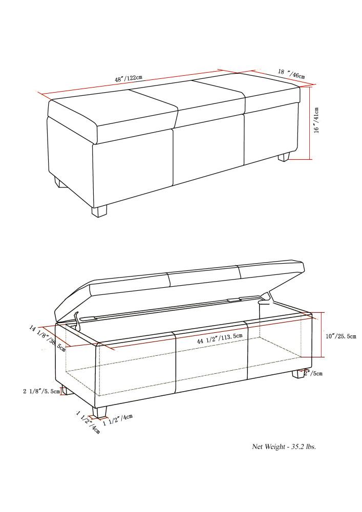 Denim Blue Distressed Vegan Leather | Avalon Large Storage Ottoman Bench