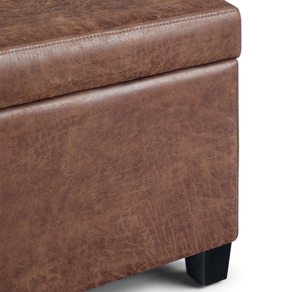 Distressed Umber Brown Distressed Vegan Leather | Avalon Vegan Leather Storage Ottoman