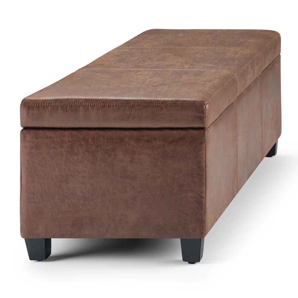 Distressed Umber Brown Distressed Vegan Leather | Avalon Vegan Leather Storage Ottoman