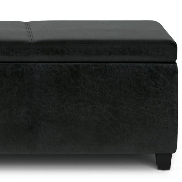 Midnight Black Vegan Leather | Avalon Extra Large Storage Ottoman Bench