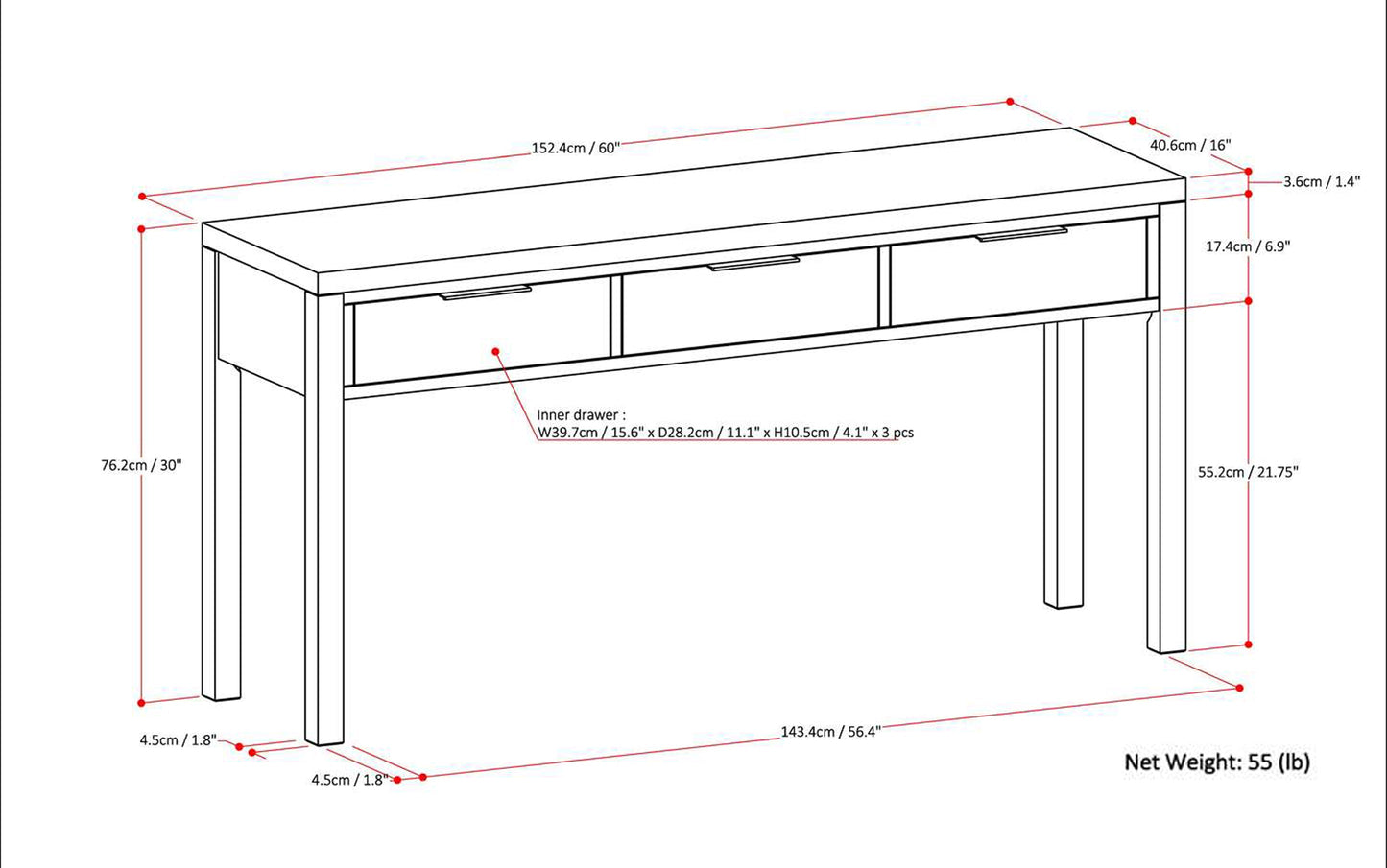 Warm Walnut Brown | Hollander Solid Wood Wide Console Table