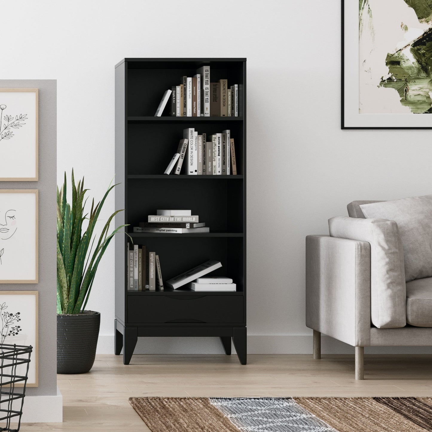 Black | Harper 60 x 24 inch Bookcase with Storage