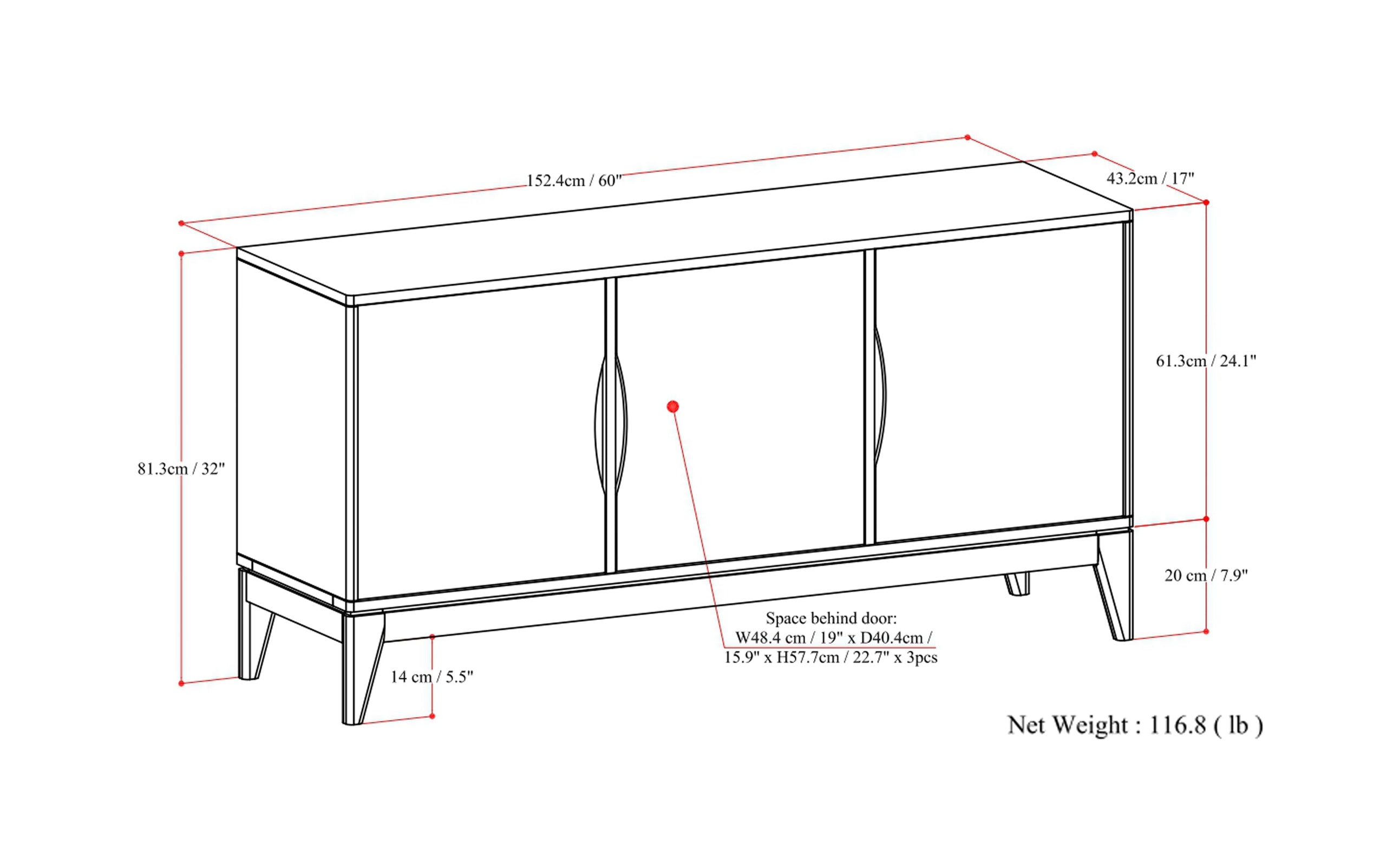 Walnut Brown | Harper 3 Door Sideboard Buffet / Storage Cabinet
