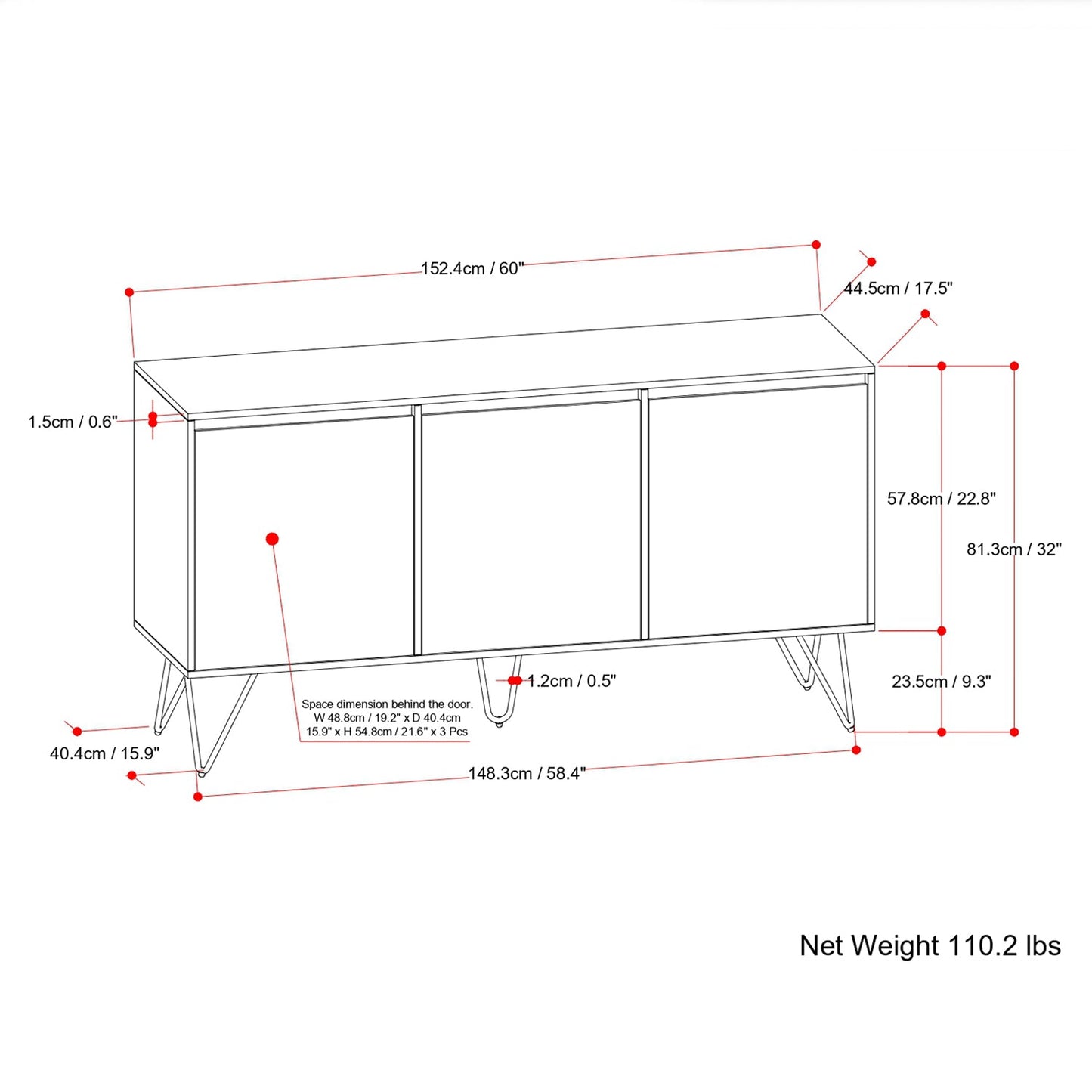 Natural Solid Wood - Mango | Hunter 3 Door Sideboard Buffet