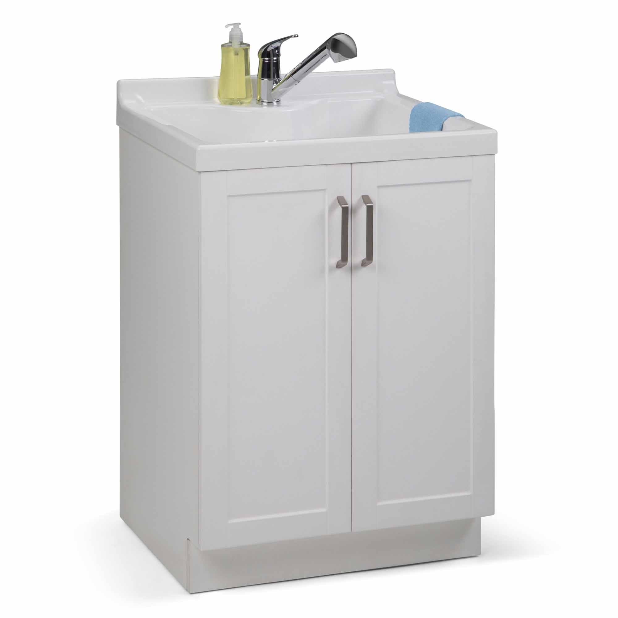 Pure White | Kyle 24 inch Laundry Cabinet with Pull-out Faucet and ABS Sink