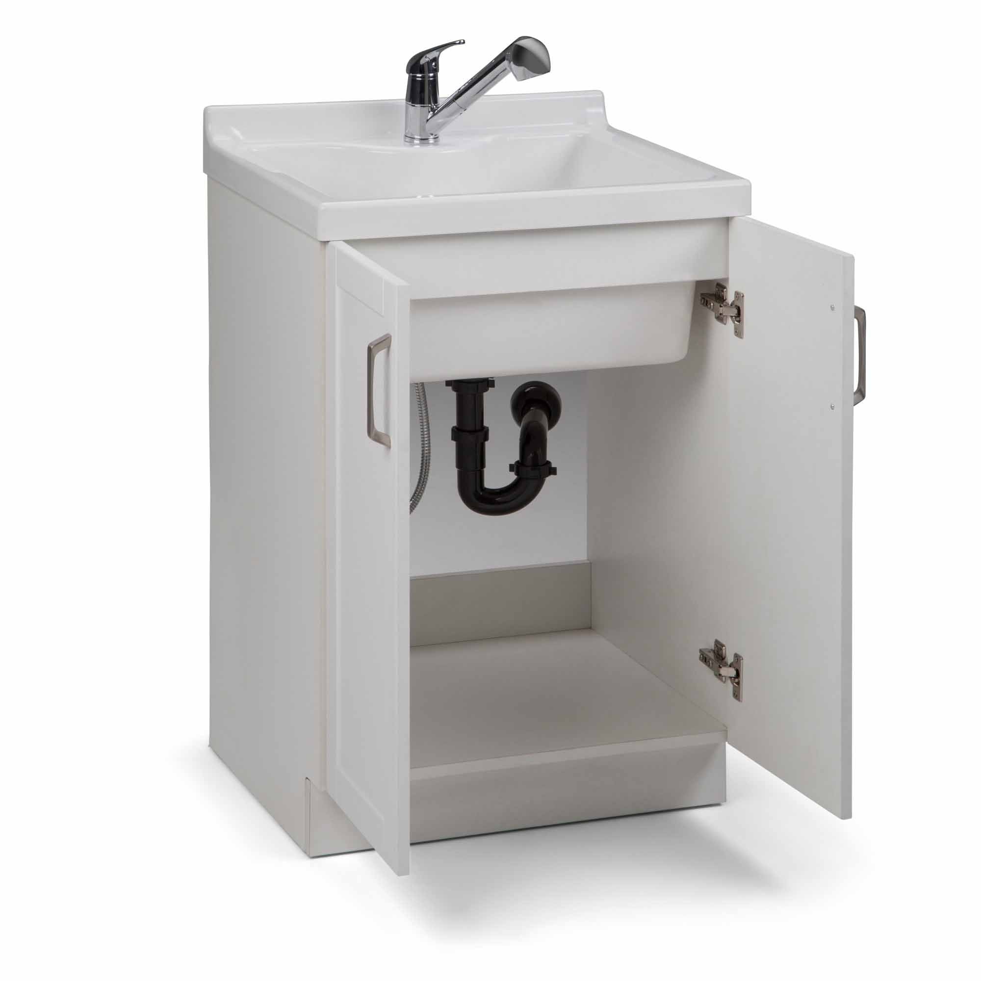Pure White | Kyle 24 inch Laundry Cabinet with Pull-out Faucet and ABS Sink