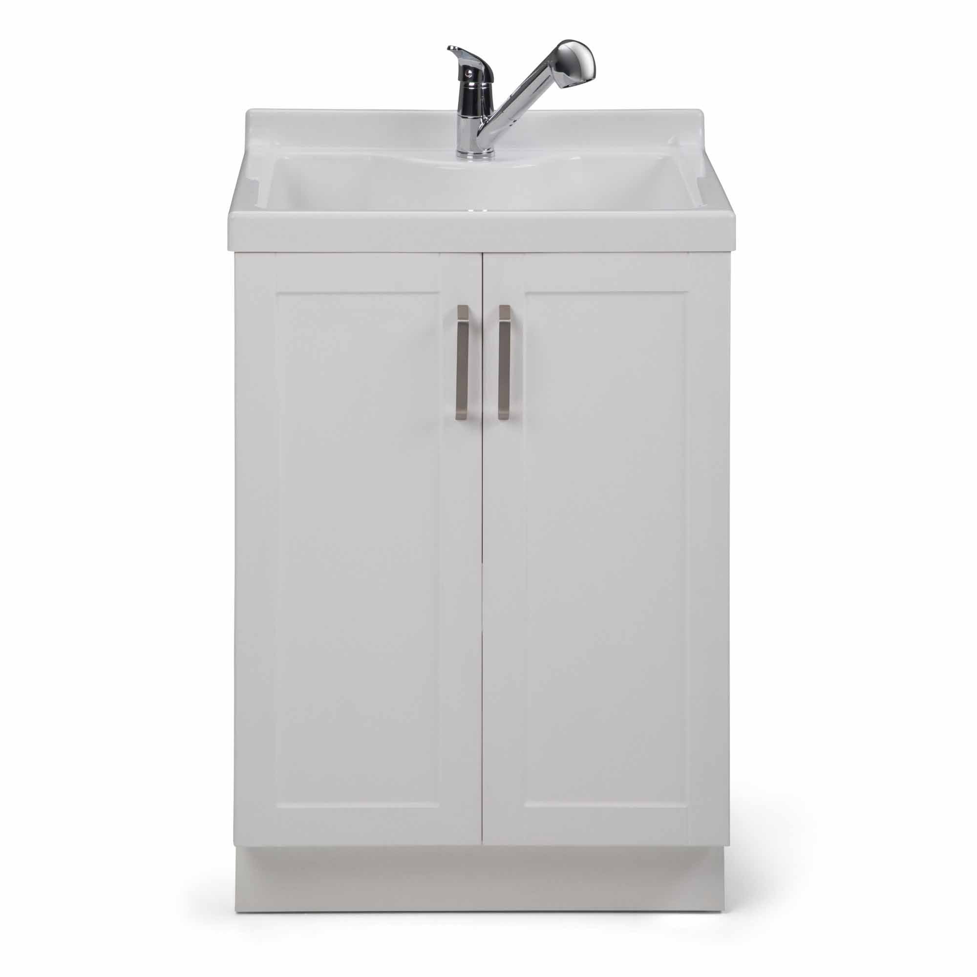 Pure White | Kyle 24 inch Laundry Cabinet with Pull-out Faucet and ABS Sink