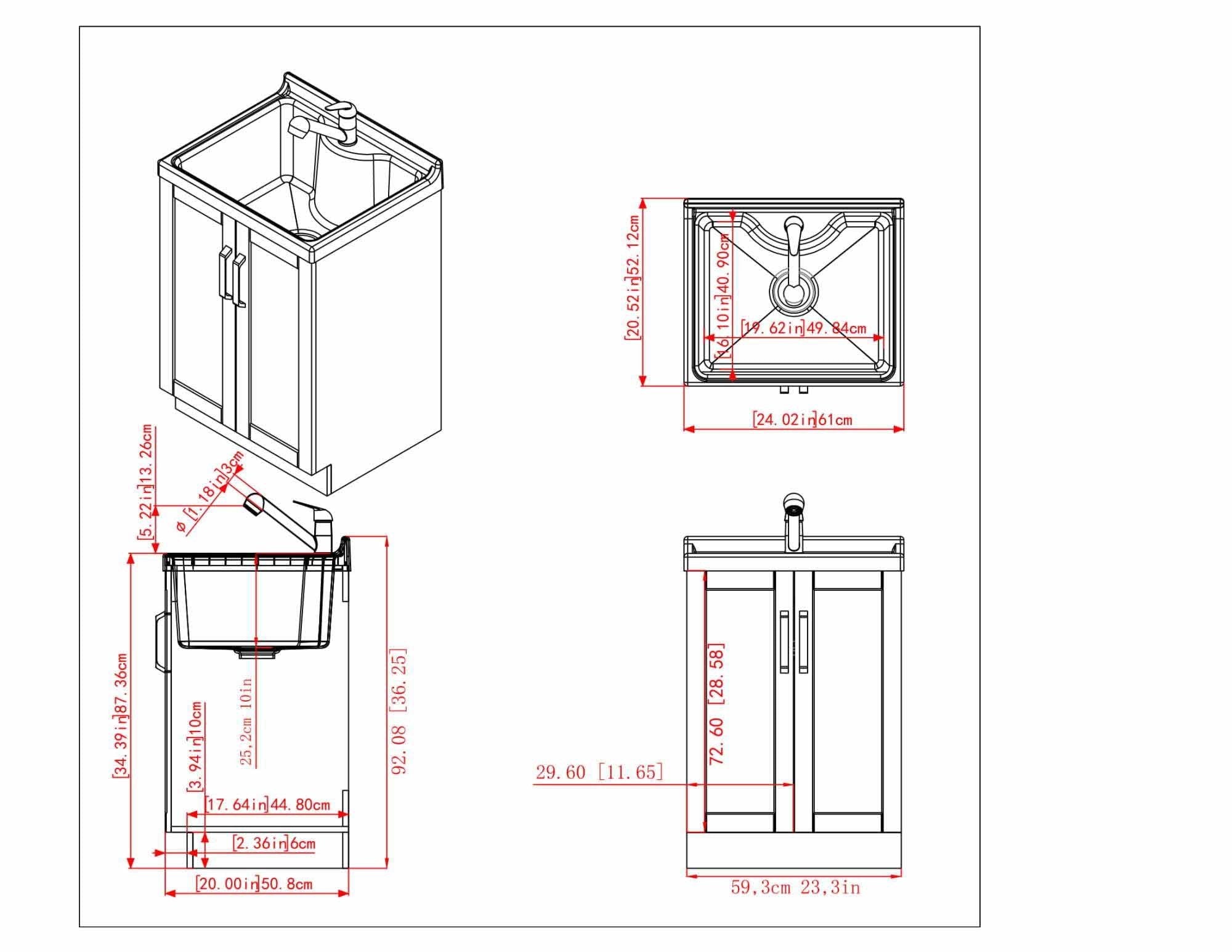 Pure White | Kyle 24 inch Laundry Cabinet with Pull-out Faucet and ABS Sink