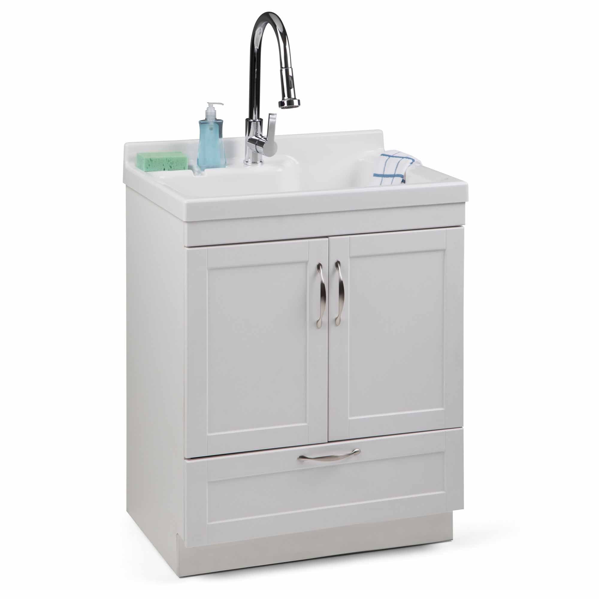 Pure White | Maile 28 inch Laundry Cabinet with Pull-out Faucet and ABS Sink