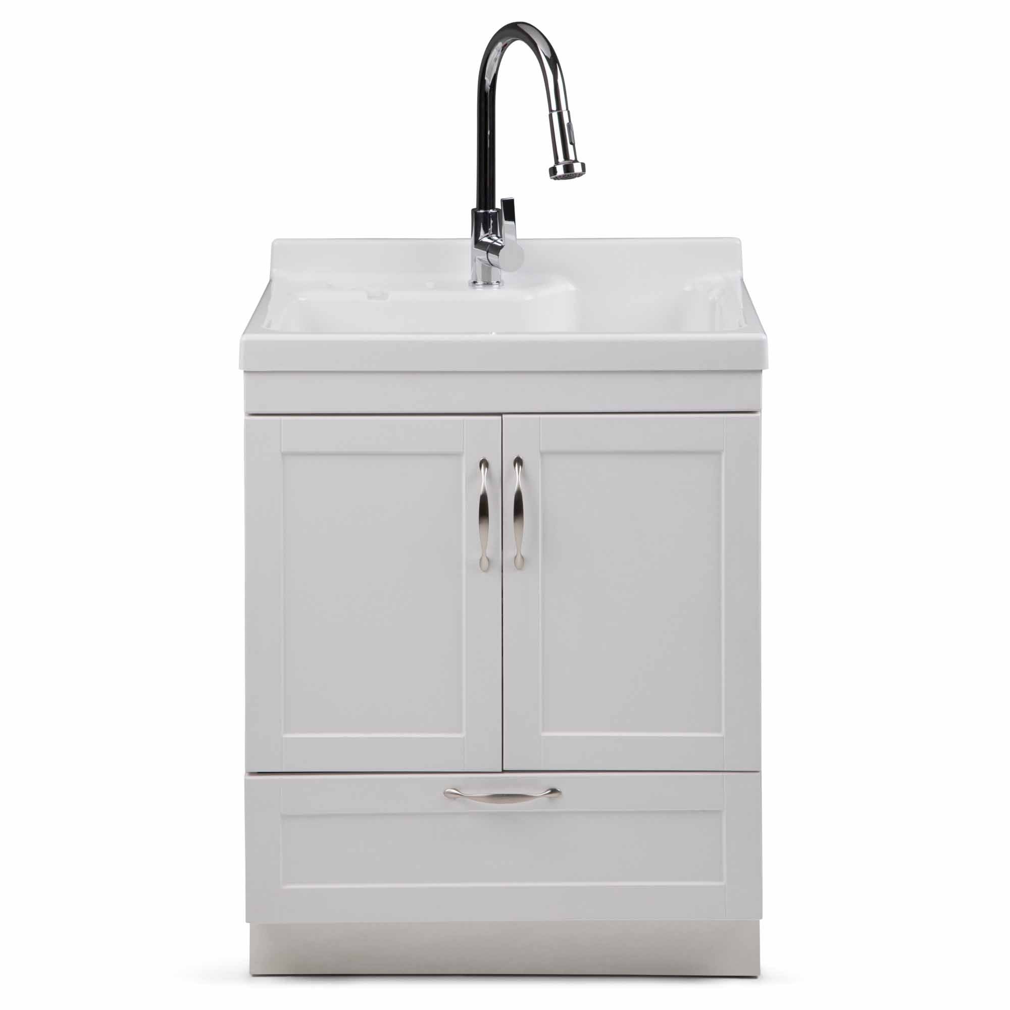 Pure White | Maile 28 inch Laundry Cabinet with Pull-out Faucet and ABS Sink