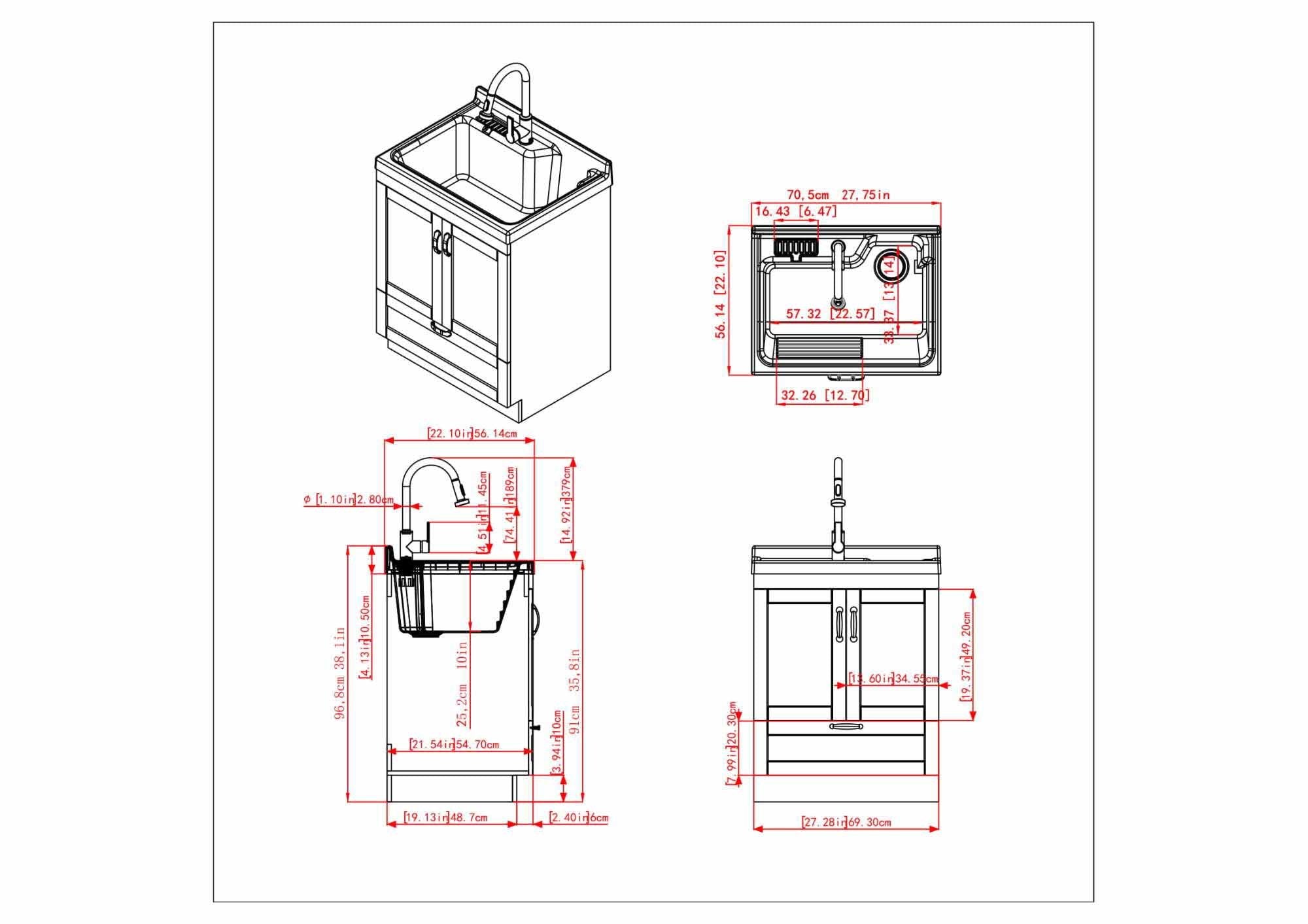 Pure White | Maile 28 inch Laundry Cabinet with Pull-out Faucet and ABS Sink