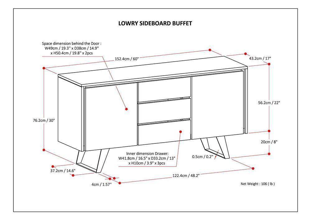 Distressed Charcoal Brown Acacia | Lowry Sideboard Buffet
