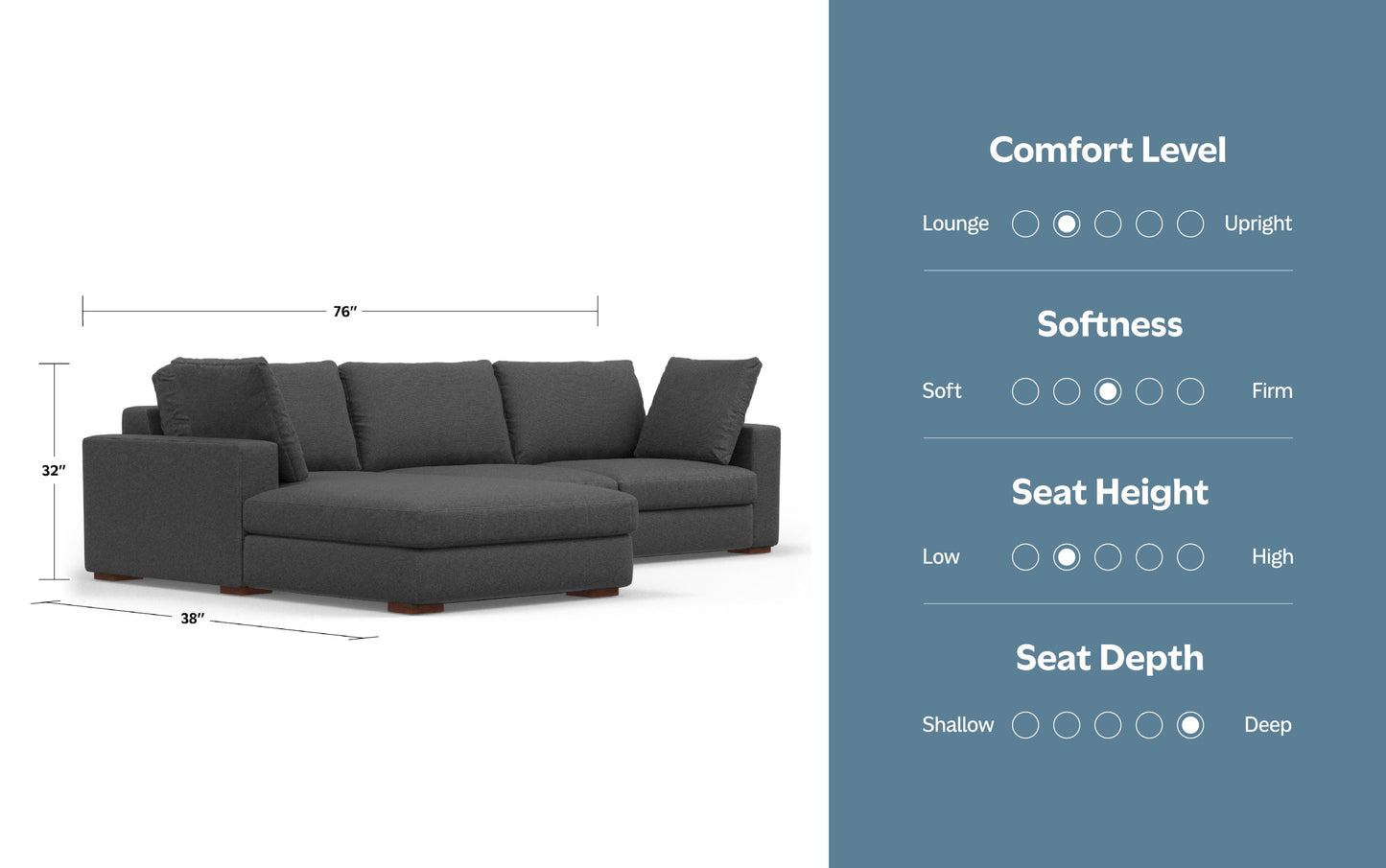 Pebble Grey Performance Fabric | Charlie Deep Seater Left Sectional