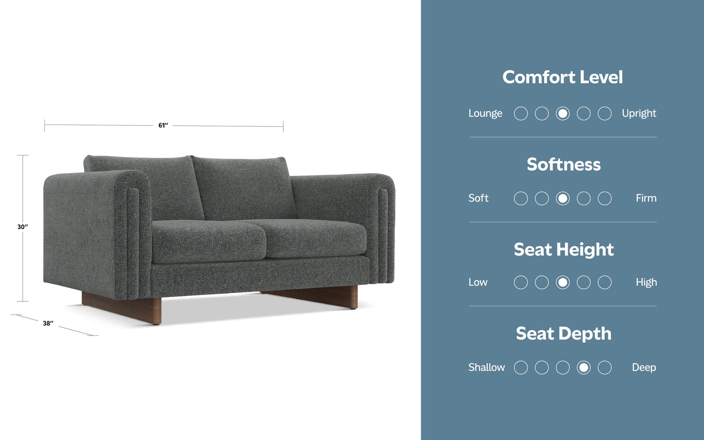 Dark Grey Performance Fabric | Jones 61 inch Loveseat in Performance Fabric