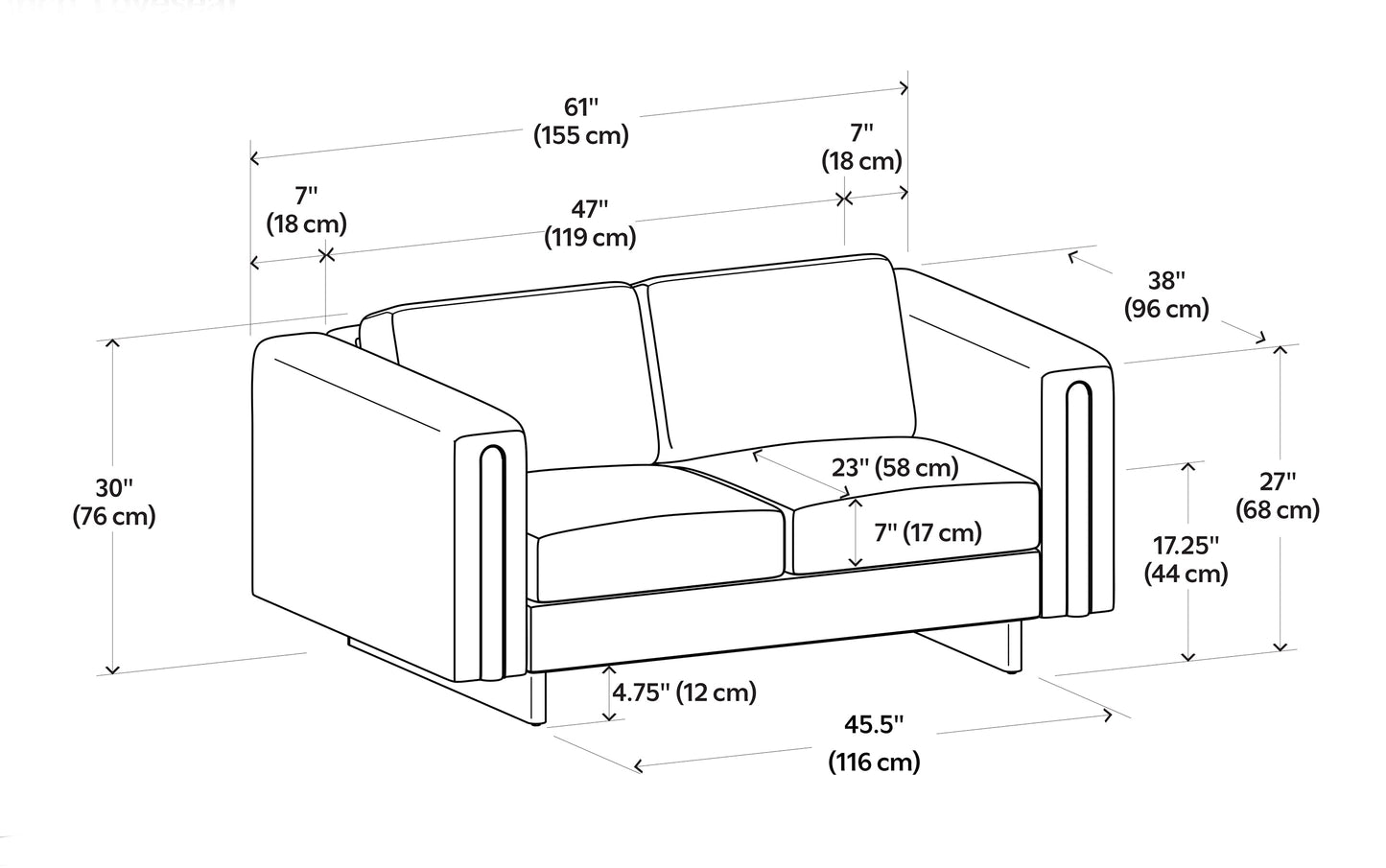 Ivory Performance Fabric | Jones 61 inch Loveseat in Performance Fabric