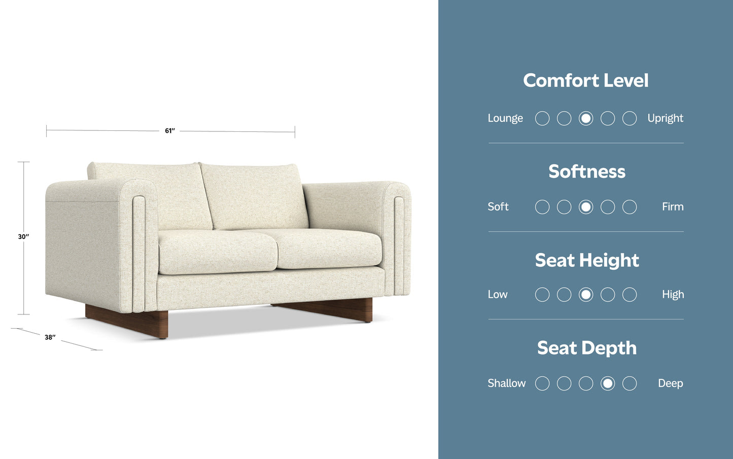Ivory Performance Fabric | Jones 61 inch Loveseat in Performance Fabric