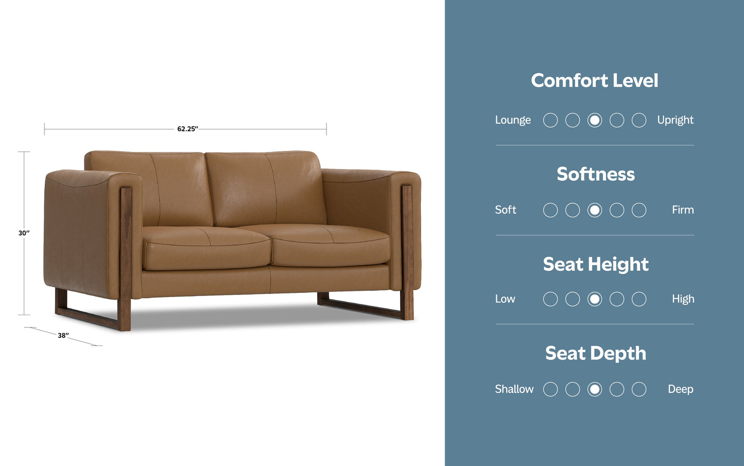 Butternut Brown Genuine Leather | Richard 63 inch Loveseat in Genuine Leather