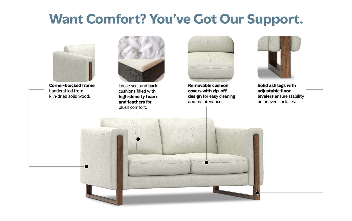 Light Smoke Grey Genuine Leather | Richard 63 inch Loveseat in Genuine Leather