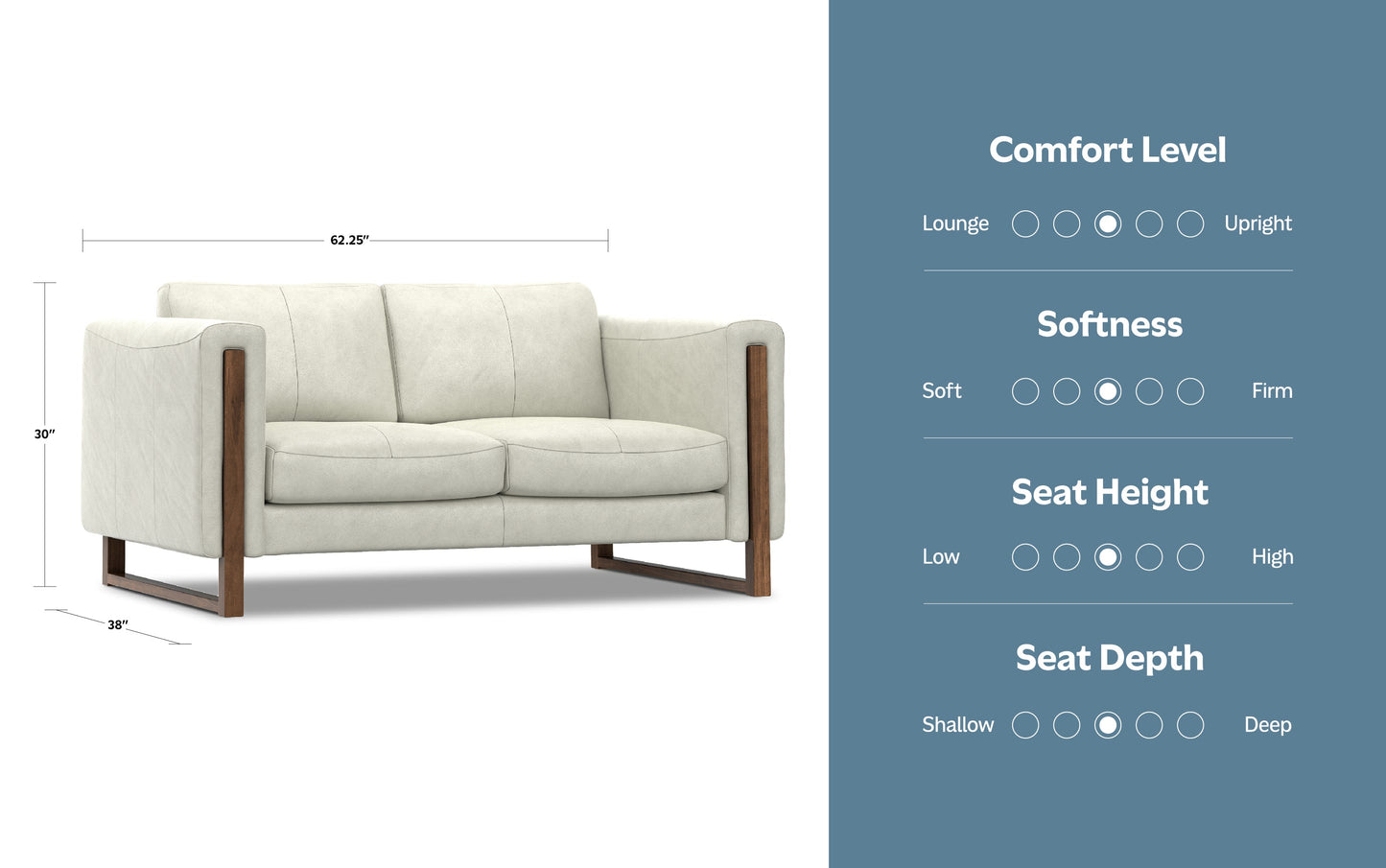 Light Smoke Grey Genuine Leather | Richard 63 inch Loveseat in Genuine Leather