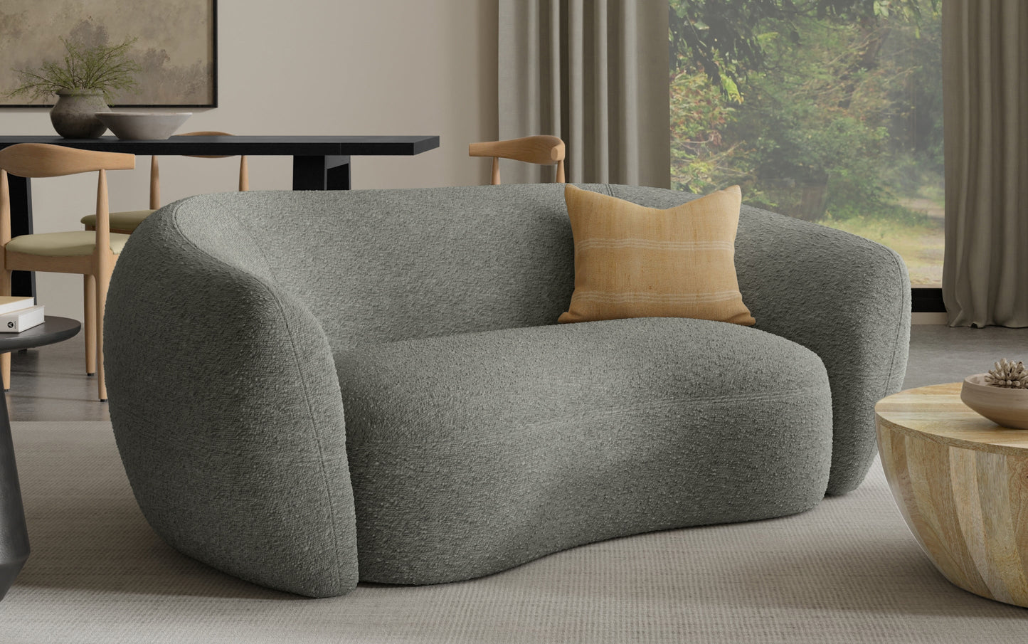 Stone Grey Boucle Performance Fabric | Sherri 69 inch Loveseat in Boucle Performance Fabric