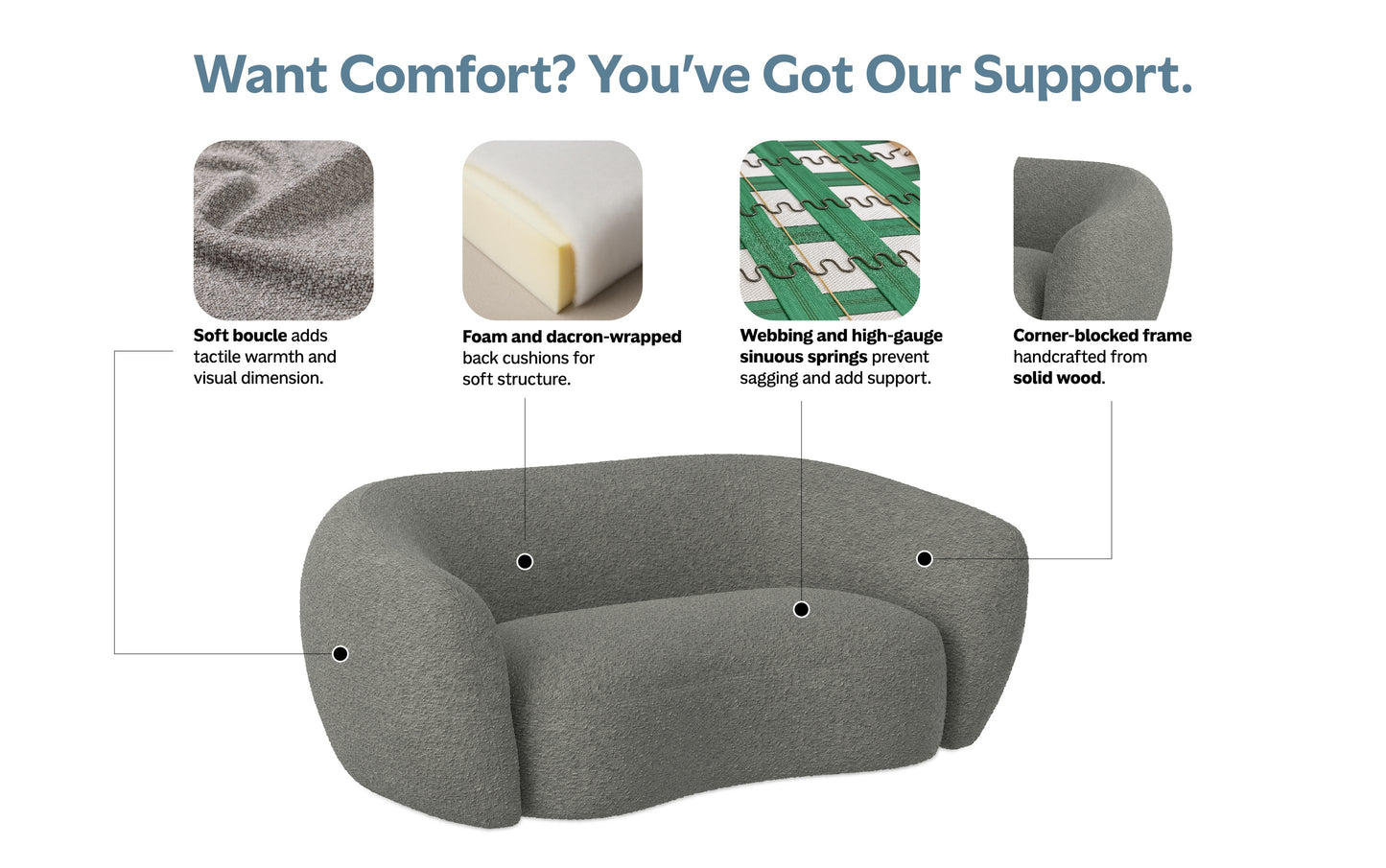 Stone Grey Boucle Performance Fabric | Sherri 69 inch Loveseat in Boucle Performance Fabric