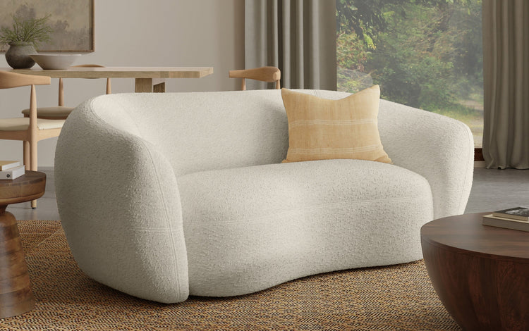 Vanilla Cream Boucle Performance Fabric | Sherri 69 inch Loveseat in Boucle Performance Fabric
