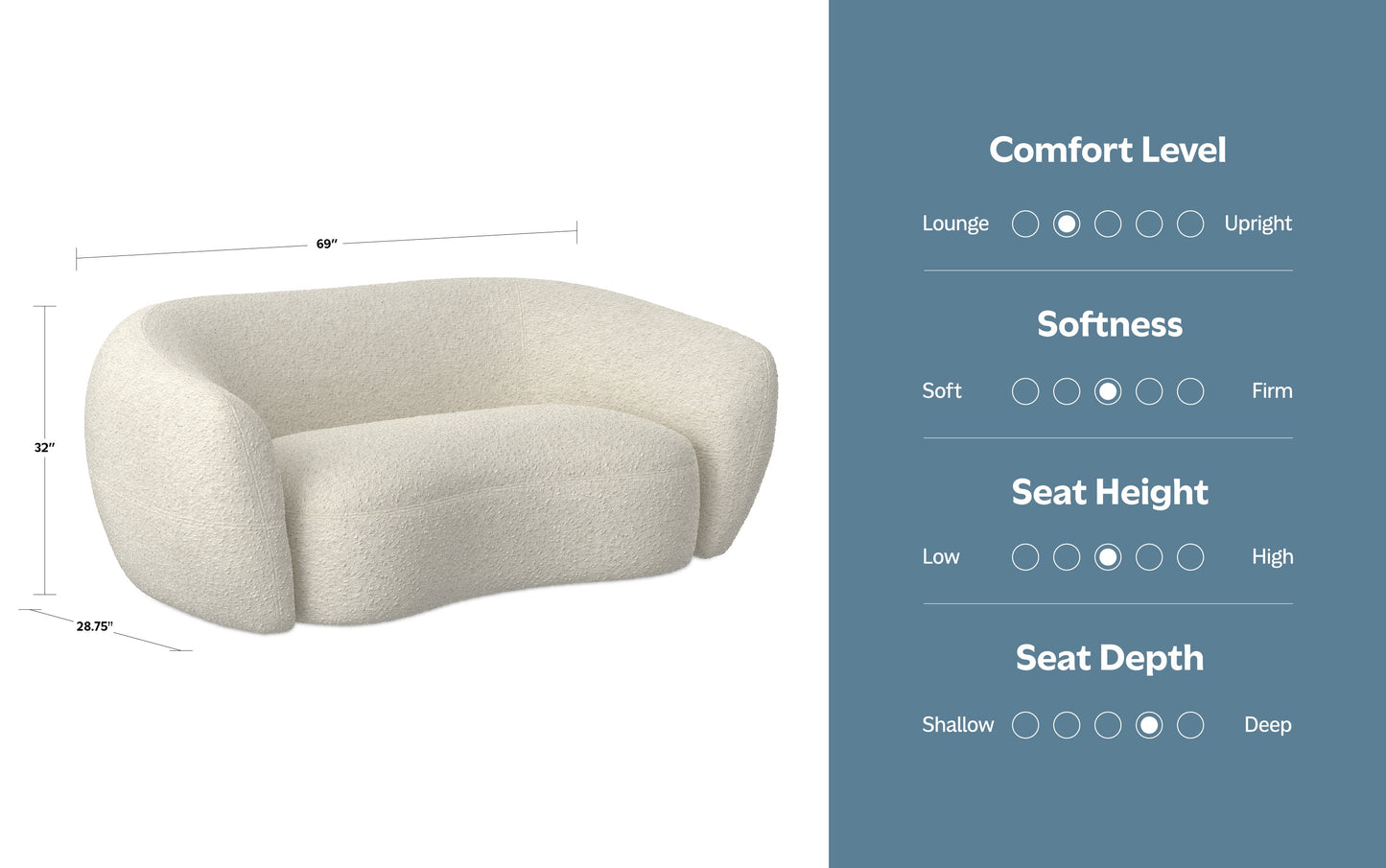 Vanilla Cream Boucle Performance Fabric | Sherri 69 inch Loveseat in Boucle Performance Fabric