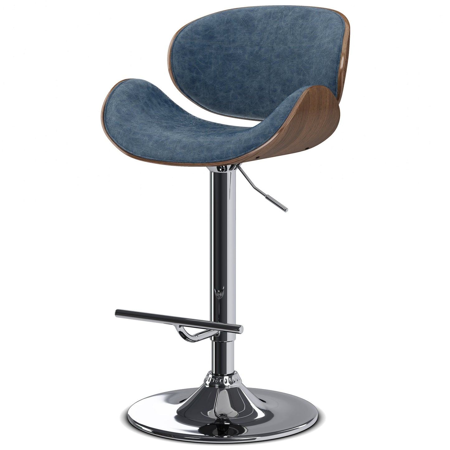 Distressed Blue Distressed Vegan Leather Walnut | Marana Bar Stool