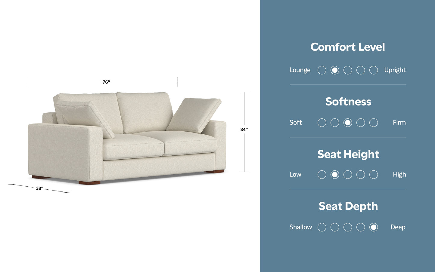 Cream Performance Fabric | Charlie 78 inch Deep Seater Sofa