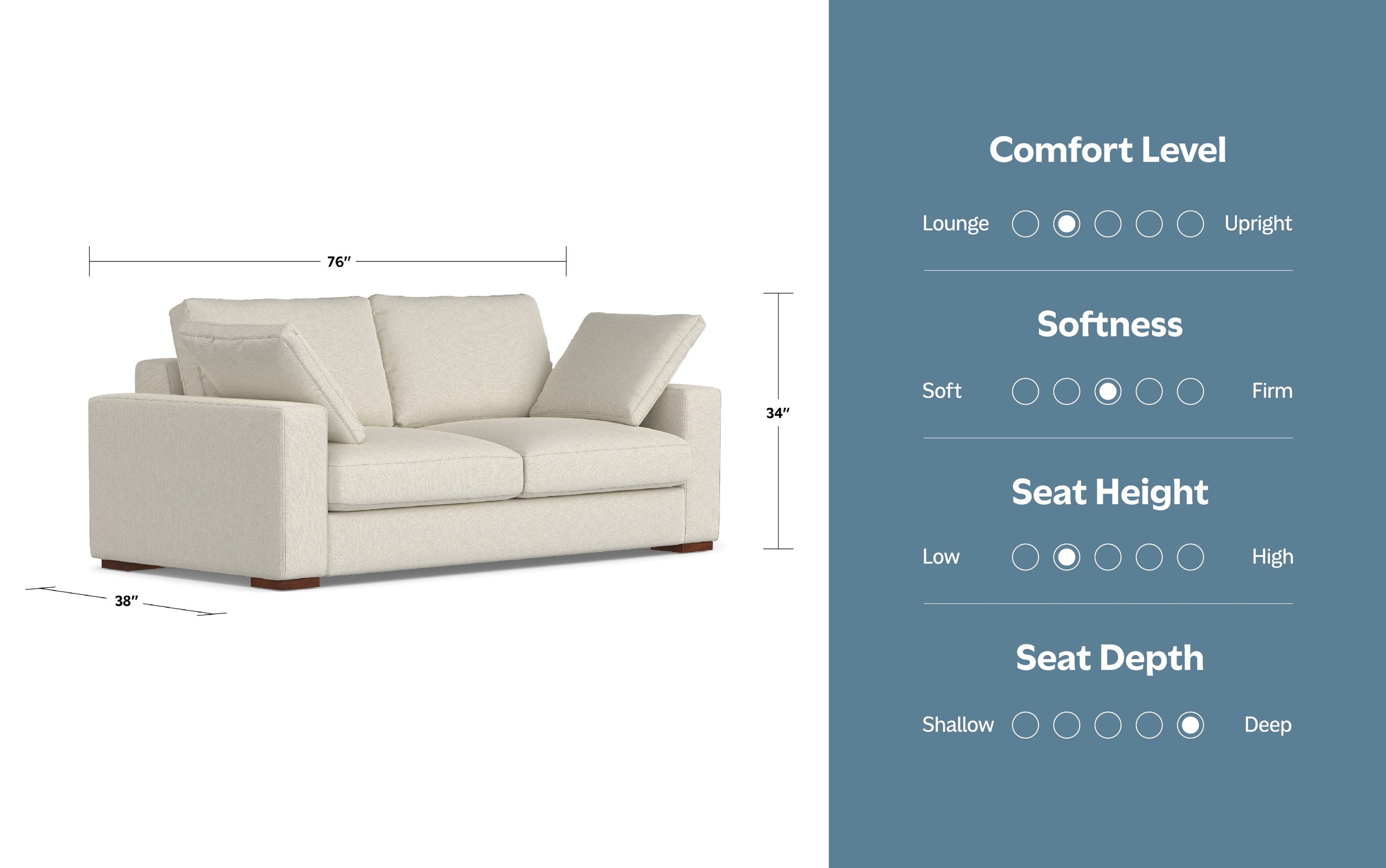 Cream Performance Fabric | Charlie 78 inch Deep Seater Sofa