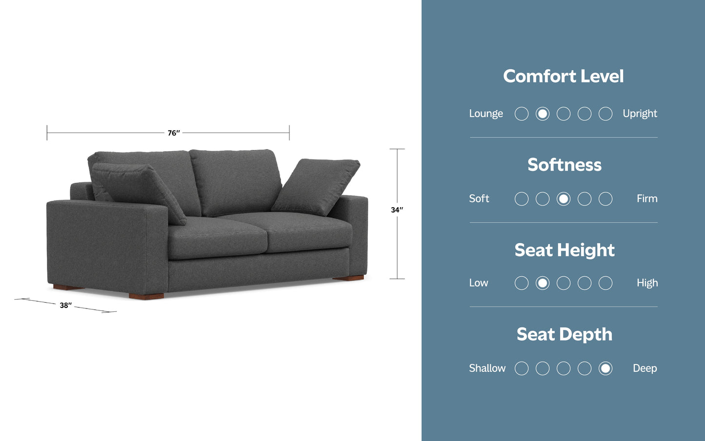 Pebble Grey Performance Fabric | Charlie 78 inch Deep Seater Sofa