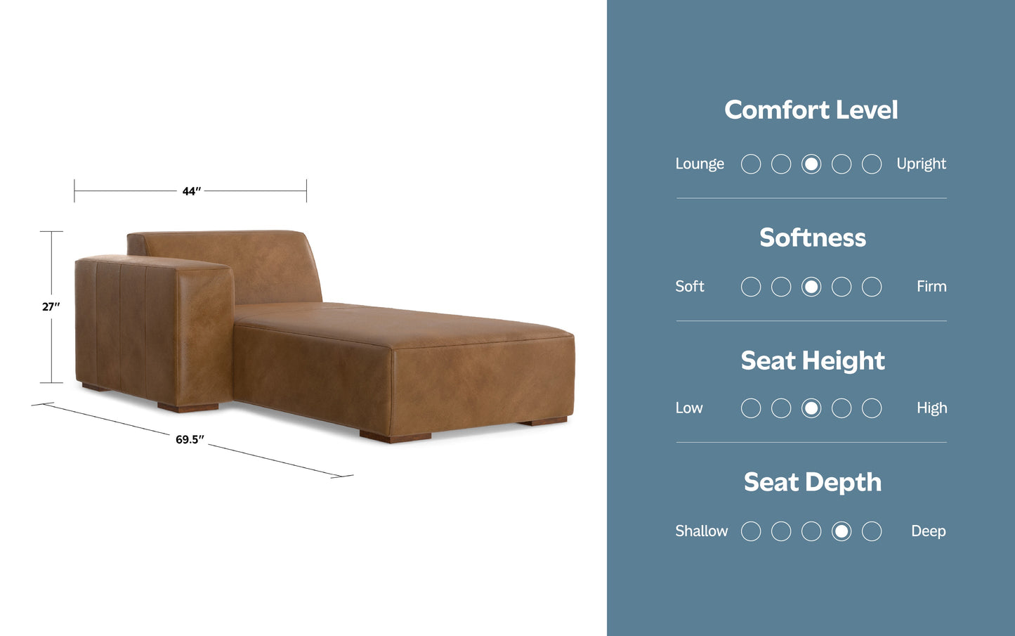 Caramel Brown Genuine Leather | Rex Left Chaise Module in Genuine Leather